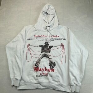 G West Hoodie Mens L White Spaced Out By Choice Graphic Print Kangaroo Pocket